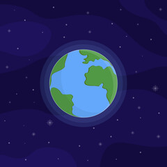 Obraz na płótnie Canvas Colorful planet. Earth and stars on a blue background. Earth icon. Vector illustration in cartoon style.