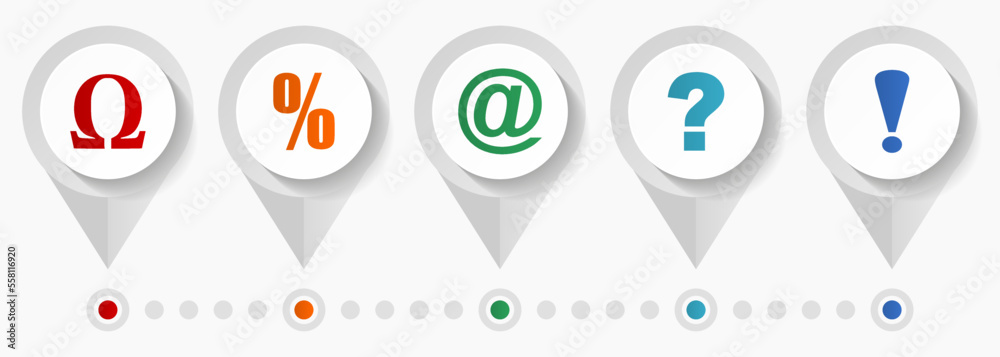 Poster Symbols vector icons, flat design web pointers collection, business concept infographic template