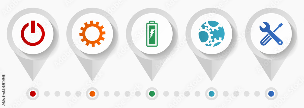 Poster industry vector icons, power and energy flat design web pointers collection, business concept infogr