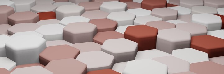 Fototapeta premium Illustration of red and orange hexagonal background with random height and one color from a side view. suitable for your background and graphic resources, desktop background, and wallpaper. 3d render.