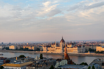 Fototapeta na wymiar Scenery after sunset of the Hungarian Parliament Building, the symbol of Budapest