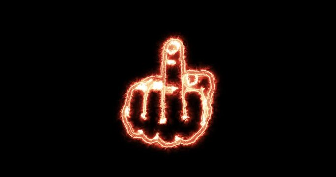 Hand Showing Gesture Middle Finger Meaning Fuck You on fire. Loop