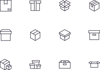 Box concept. Collection of modern high quality box line icons. Editable stroke. Premium linear symbol for web sites, flyers, banners, online shops and companies.