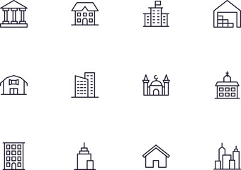 Fototapeta premium Building concept. Building line icon set. Collection of vector signs in trendy flat style for web sites, internet shops and stores, books and flyers. Premium quality icons isolated on white background