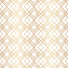 Gold geometric seamless pattern. Repeating fancy background. Abstract golden lattice for design prints. Repeated art deco texture. Elegant diamond shapes. Repeat luxury line. Vector illustration