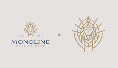Queen Vintage Monoline Logo Illustration. Universal creative premium symbol. Vector sign icon logo template. Vector illustration