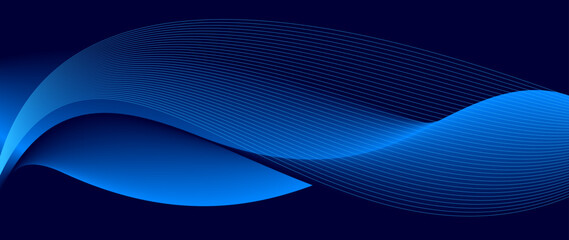 Smooth flow of wavy shape with gradient vector abstract background, dark blue design curve line energy motion, relaxing music sound or technology.