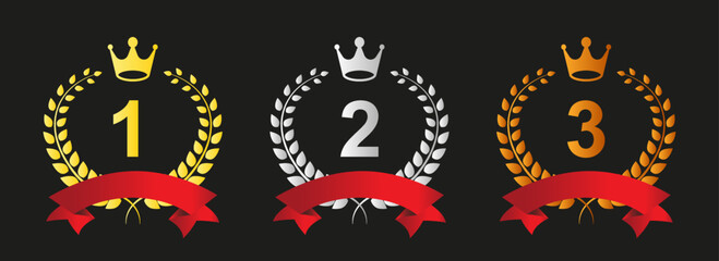 Fototapeta na wymiar Ranking Laurel with red ribbon banners,gold,silver,bronze. three awards .Vector Illustration
