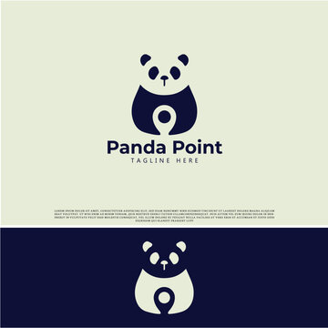 panda holding point location logo, creative Panda logo. Vector illustration.