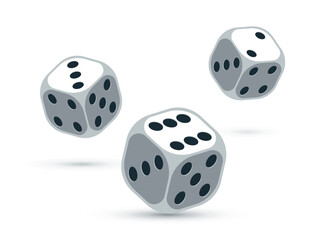 Dice vector 3d objects isolated illustration, gambling games design, board games, realistic cubes fortune luck.