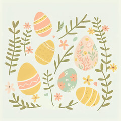 Card with decorated Easter eggs on light background