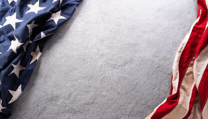 Happy Presidents day concept made from American flag and on dark stone background.