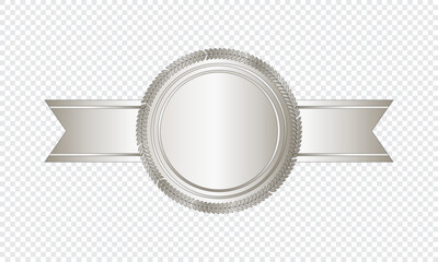 Silver stamp with horizontal ribbons. Luxury seal. Blank silver seal. Vector illustration