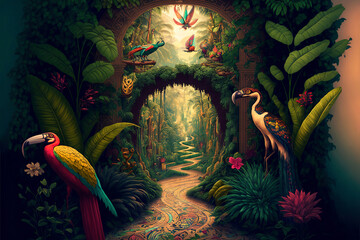 Abstract view of a journey to paradise. Generative AI, this image is not based on any original image, character or person.