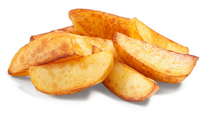 Pile of quartered baked fried potatoes or potato chips isolated png