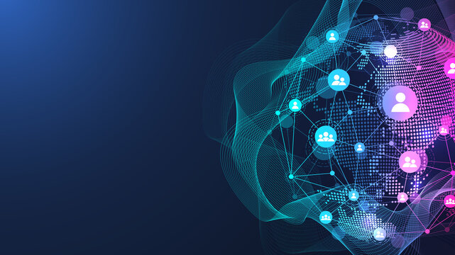 Global network connection illustration. World map point and line composition concept of global business. Global internet technology. Big data visualization illustration