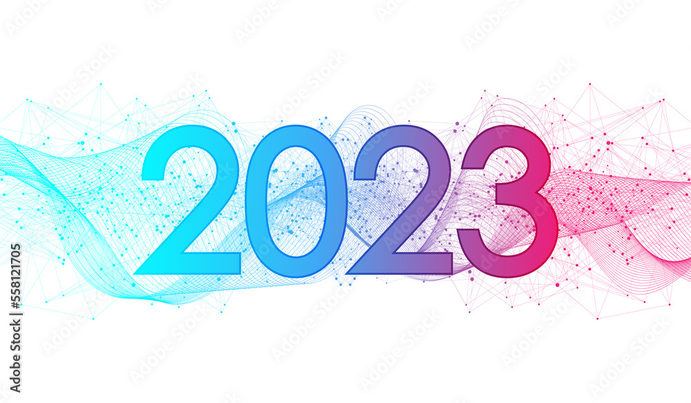 Aufkleber Modern futuristic technology template for Merry Christmas and Happy New Year 2023 with connected lines and dots. Plexus geometric effect. Global network connection, illustration.