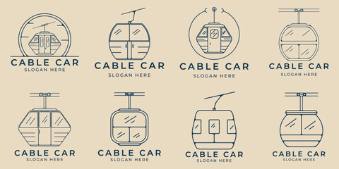 set cable car line art logo icon and symbol, with emblem vector illustration design