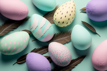 Fototapeta na wymiar Colorful Easter eggs flat-lay illsutration