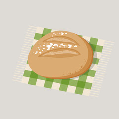 White bread on the textile napkin. Cartoon vector illustration.