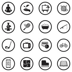 Free Time Icons. Black Flat Design In Circle. Vector Illustration.