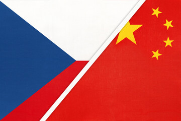 Czech Republic and China or PRC, symbol of country. Czechia vs Chinese national flags.