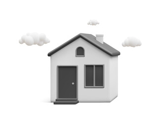 3d realistic home with clouds isolated on white background. Real estate, mortgage, loan concept. House icon in cartoon minimal style. Vector illustration