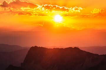 sunset in the  mountains