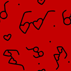 Vector. Seamless pattern with hand drawn heart shaped glasses. Vintage background for Valentine's Day, holidays of lovers, women's day and wedding design. Print for postcards, invitations, packaging.