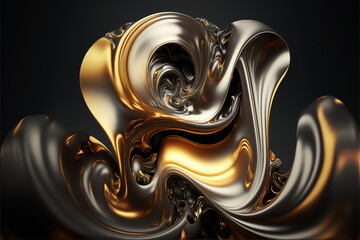 Golden metallic abstract liquid background