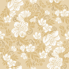 Seamless pattern with vector hand drawn flowers, foliage and floral elements
