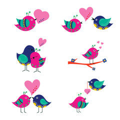 A collection of cartoon birds in love. Valentine's Day