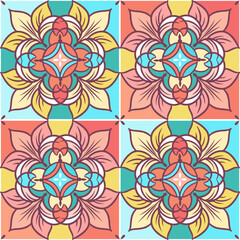 Floral theme tiles ornament. Seamless pattern with vector hand drawn illustration
