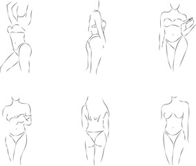 Set of line female body topless bikini