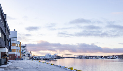 Walking along the street in Brønnøysund town on a cold winter's day,Helgeland,Norway,Europe