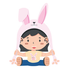 little girl wearing bunny warm hat