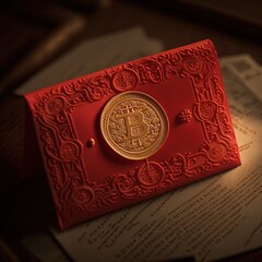 Fototapeta premium Bitcoin Red Envelope for Chinese New Year 2023