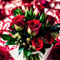 2043679218-dreamlikeart, Photo bouquet of fresh flowers. holiday gift to your loved one. background st. valentine's day. rose, # 