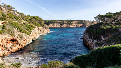 Fototapeta na wymiar Beaches, cliffs and coves in the Mediterranean Sea on the island of Mallorca Spain. Palma de Mallorca.