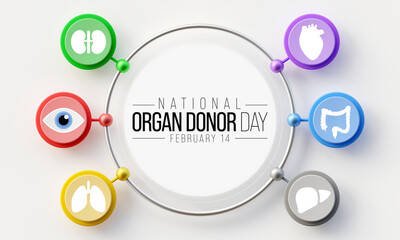 National Donor day is observed every year on February 14, dedicated to spreading awareness and education about organ, eye and tissue donation. 3D Rendering