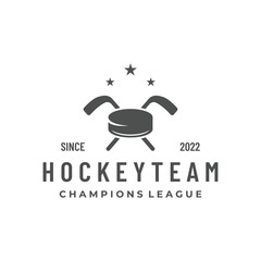 ice hockey sport badge template with hockey ball and stick.For club, tournament,emblem,championship and business.