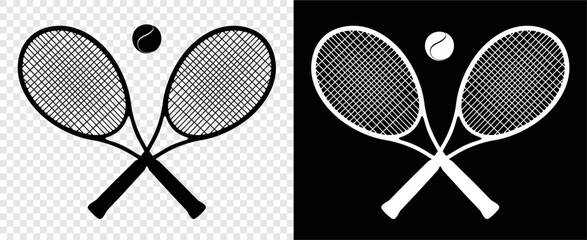 Black tennis rackets and balls - silhouette - Tennis sport team club logo -  vector illustration symbol