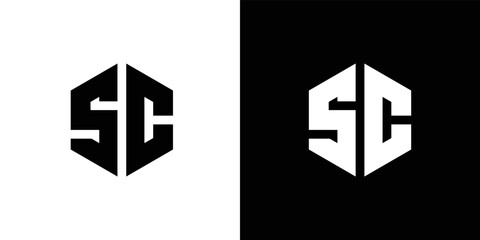 Letter S C Polygon, Hexagonal Minimal and Trendy Professional Logo Design On Black And White Background