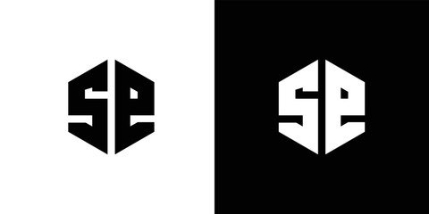 Letter S E Polygon, Hexagonal Minimal and Trendy Professional Logo Design On Black And White Background