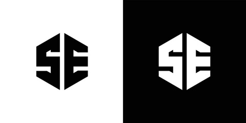 Letter S E Polygon, Hexagonal Minimal and Trendy Professional Logo Design On Black And White Background