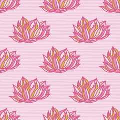 Fototapeta na wymiar Stylish lotus flowers seamless pattern. Seamless decorative floral ornament.