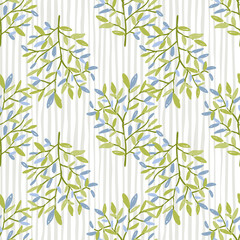 Fototapeta na wymiar Decorative forest twig endless wallpaper. Hand drawn branches with leaves seamless pattern.
