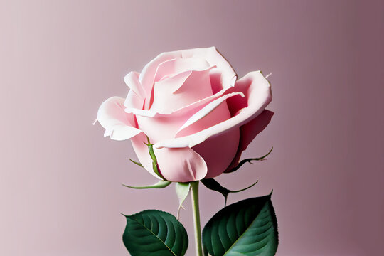 Single beautiful pink rose on dark background image created with Generative AI technology.