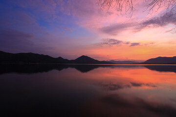 evening light after sunset at Lam Taphan Reservoir Suphanburi Province, Thailand