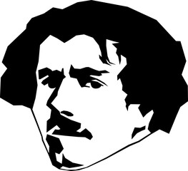 Eugène_Delacroix, French Romantic artist, 1798 - 1863, Stylized Black and White Vector Illustration